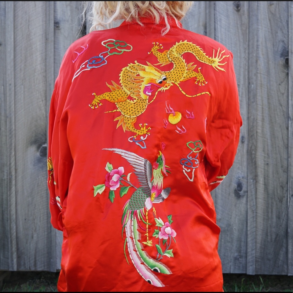 Vtg golden bee silk maxi kimono cardigan duster sm - Picture 9 of 12